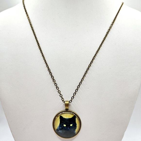 Black Cat Kitty Cabochon Necklace Halloween Witch Familiar New - Picture 2 of 5